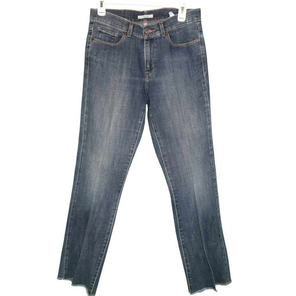 Levis‎ Classic Bootcut Jeans Womens 6 Medium Wash Denim Raw Hem Frayed Blue